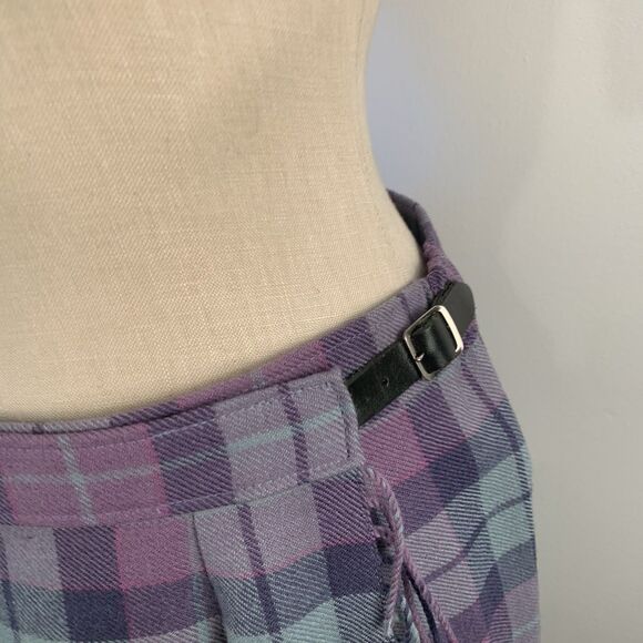JAMES PRINGLE WEAVERS Ferguson Tartan Pleated Kilt & Scarf Buckles Wool Purple - Picture 5 of 15